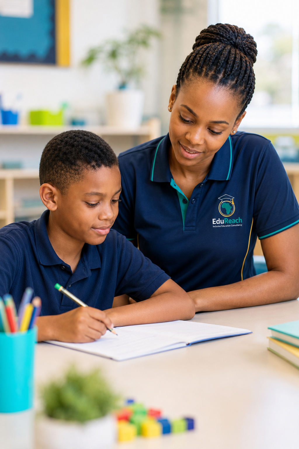 Learner receiving individual support during a school activity